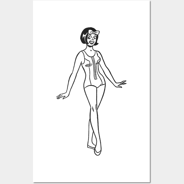 Swimsuit parade - Vintage girl with short hair and bow. Wall Art by Marccelus